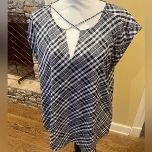 Express herringbone houndstooth cross cross short sleeved blouse L